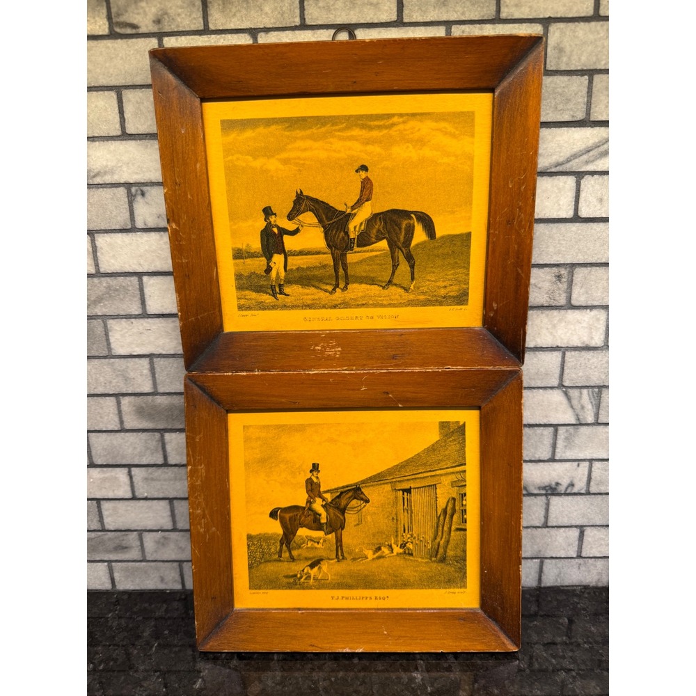 Vintage Equestrian Prints Set General Gilbert Vigor TJ Phillipps Wood Frame 2083